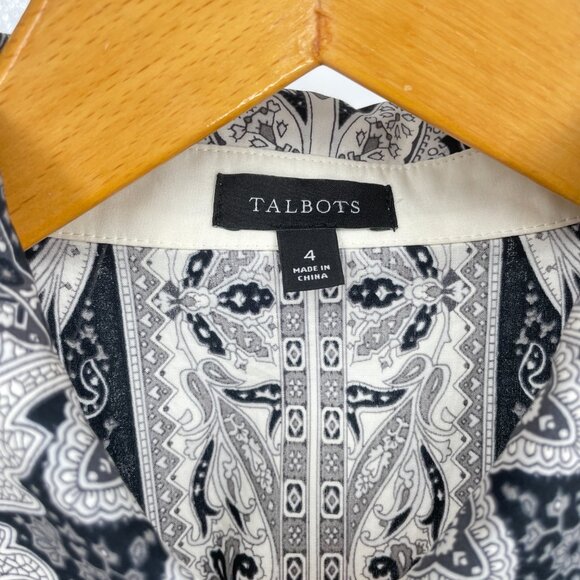 Talbots PR Sample Shirt Dress 4 (Fits 6) Black White Paisley Cotton Sleeveless - Picture 4 of 10
